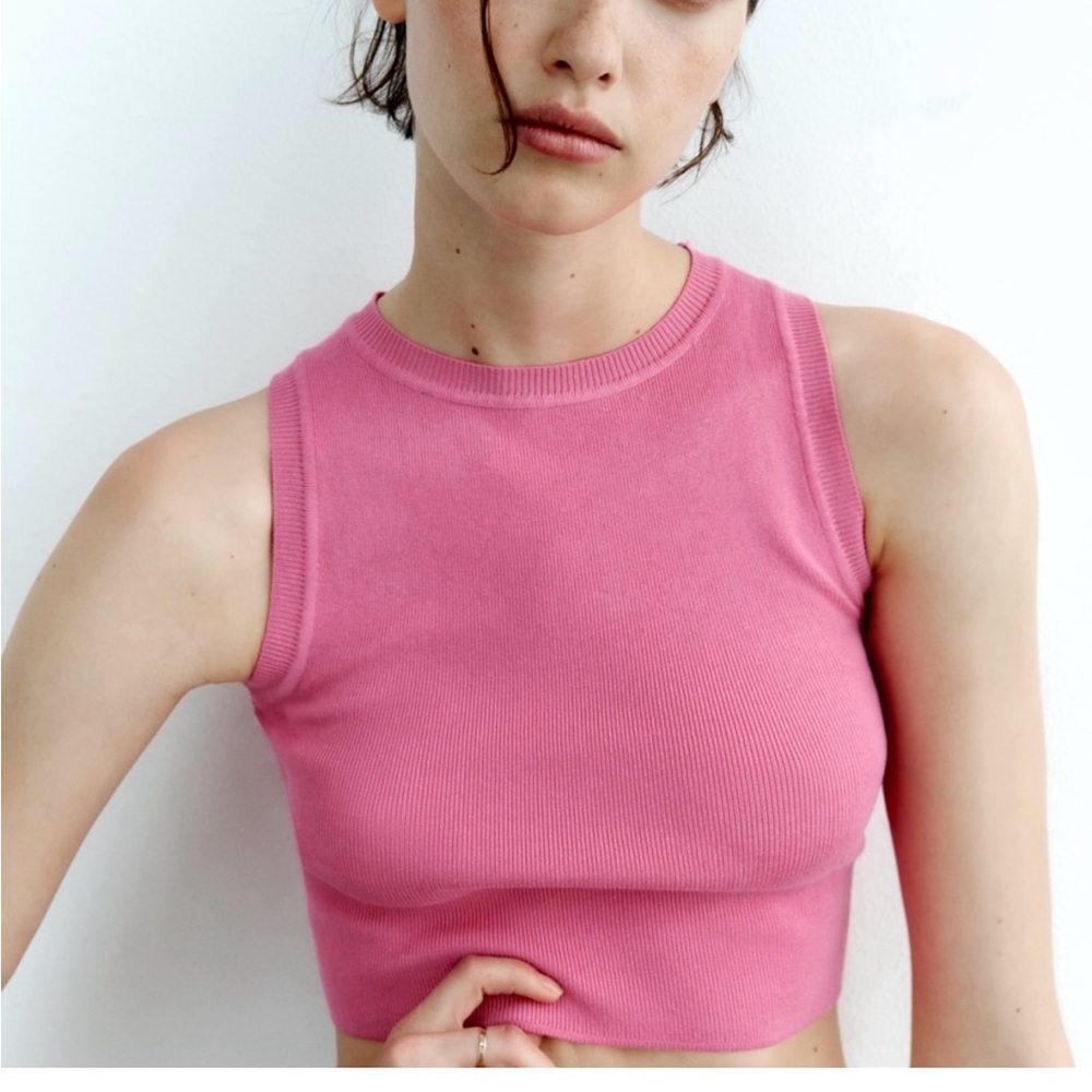 Zara Pink Ribbed Crop Top